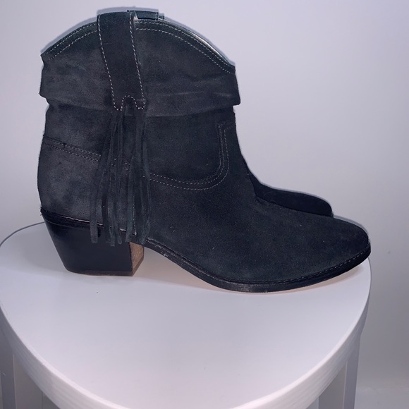 Joie Keaton Fringe Chelsea Ankle Western Boots in Black Suede - Picture 2 of 7